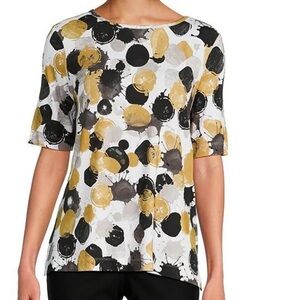 NWT Ali Miles Splatter Print Button Back Stretch Jersey Top Small Retail $69.00